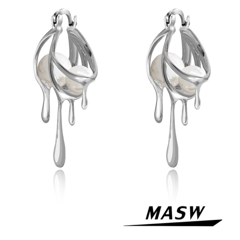 MASW麻秀原创金属溶滴珍珠耳环小众名媛风高级感通勤耳饰