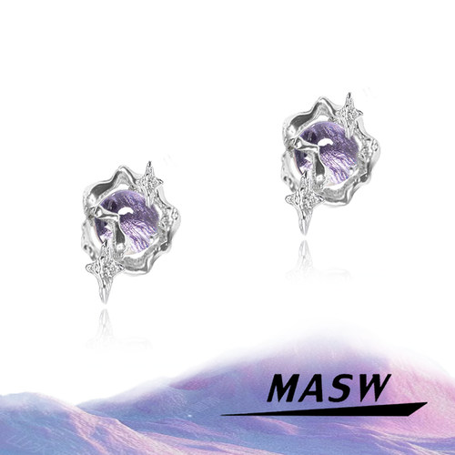MASW麻秀925银针星空紫轻奢耳钉