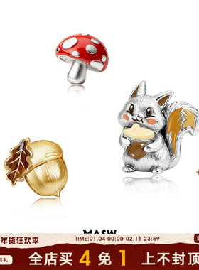 MASW麻秀原创设计925银针可爱森系小松鼠耳钉卡通立体小蘑菇耳饰
