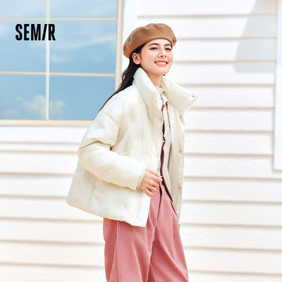 [商场同款]森马羽绒服女薄款千鸟格宽松2024新款防水防风立领冬装