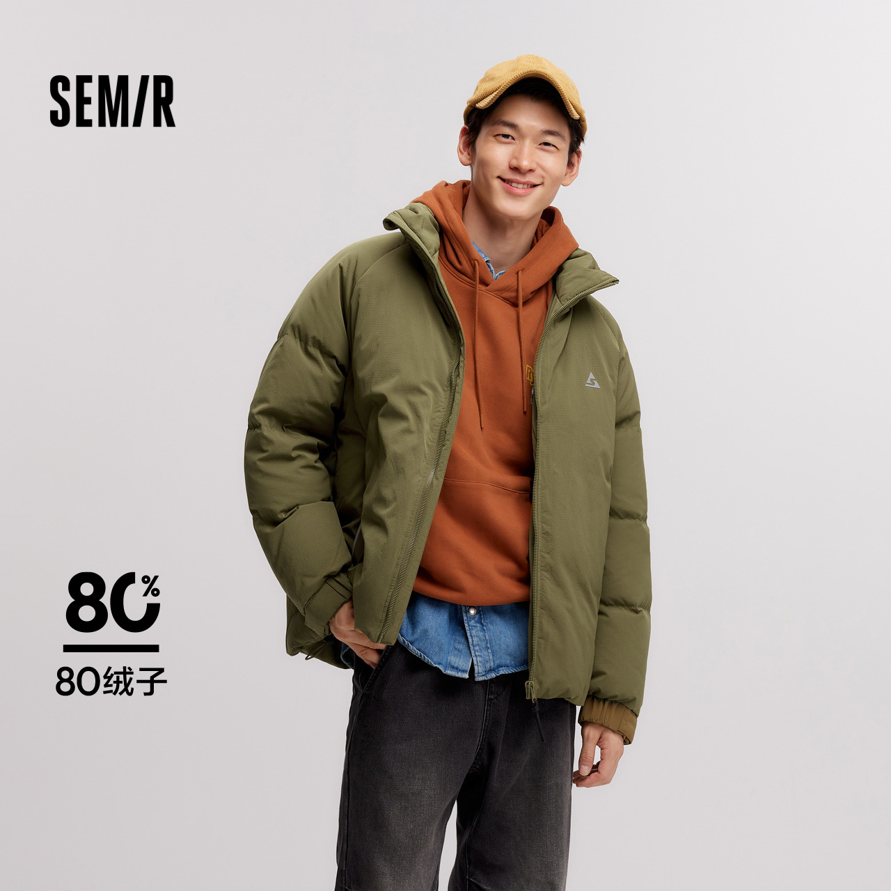 森马肌理感印花外套宽松羽绒服男