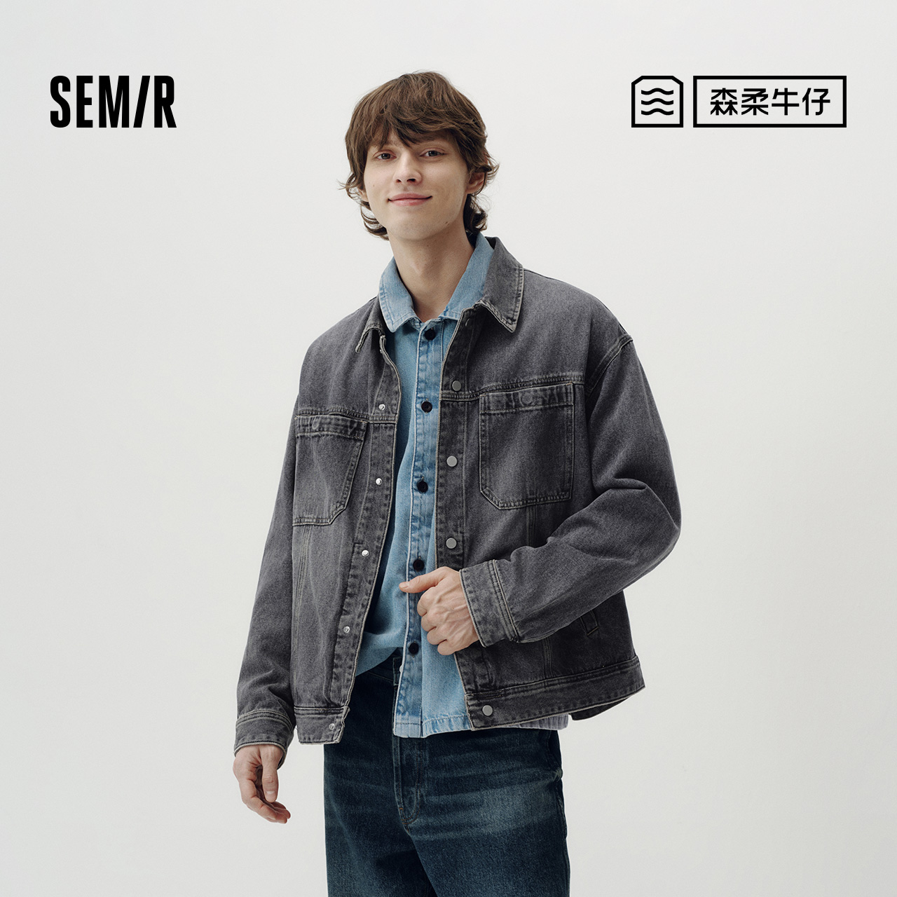 森马帅酷翻领夹克宽松牛仔外套男