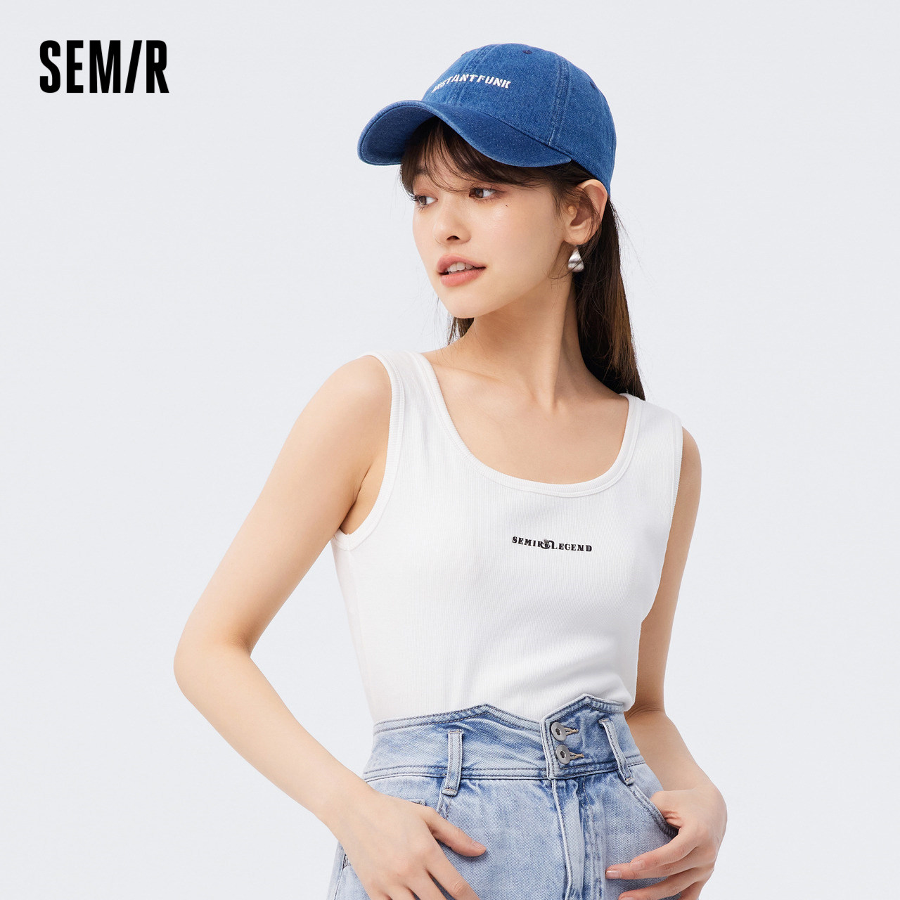 [商场同款]森马背心女短款紧身2023夏季新款字母条纹圆领上衣百搭