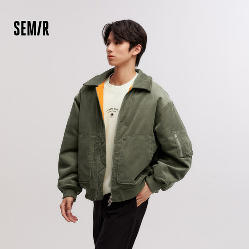 森马灯芯绒外套飞行员夹克棉服男