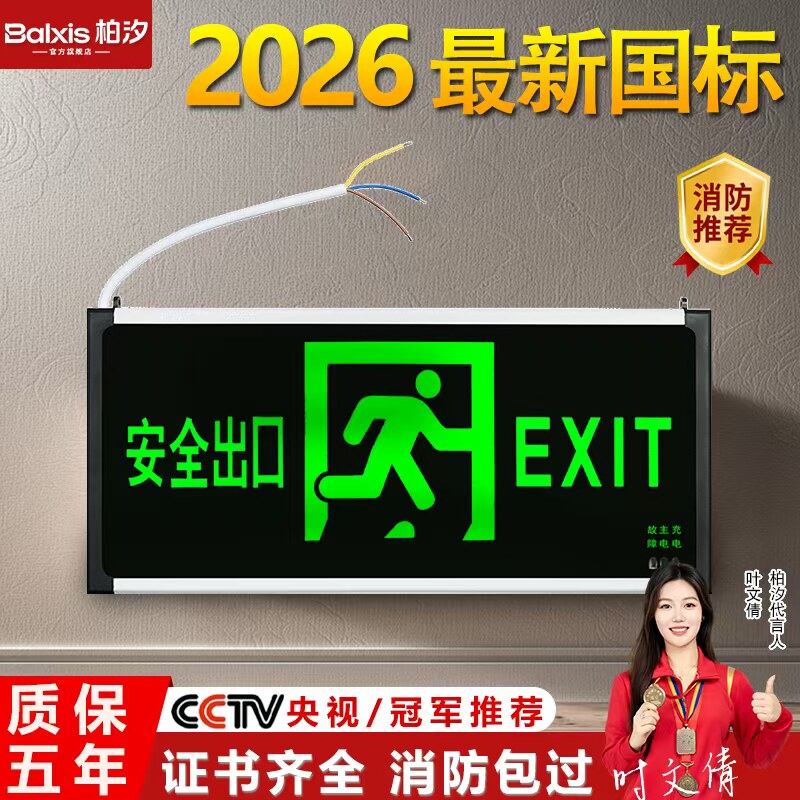 安全出口指示牌带电插蓄电池c逃生通道消防应急标志led疏散指示灯