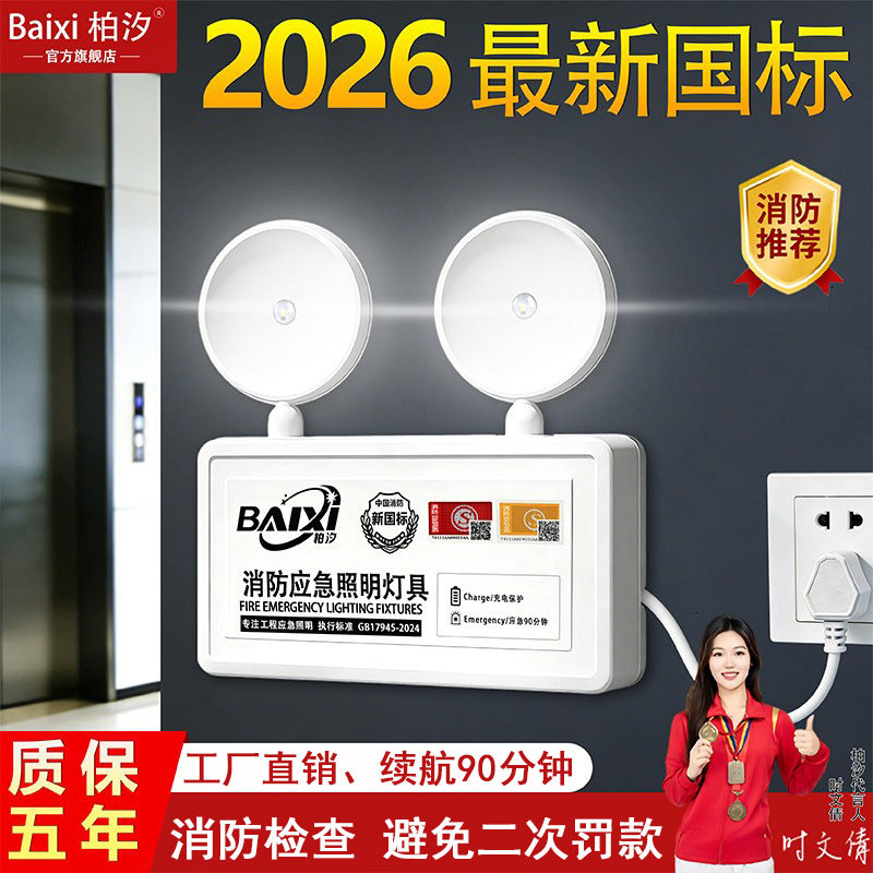 应急照明灯消防ledC紧急停电备用安全出口指示牌商通道双头应急灯