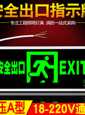 安全出口指示牌低压a型24V36伏DC弱电AC消防应急照明灯疏散标志灯