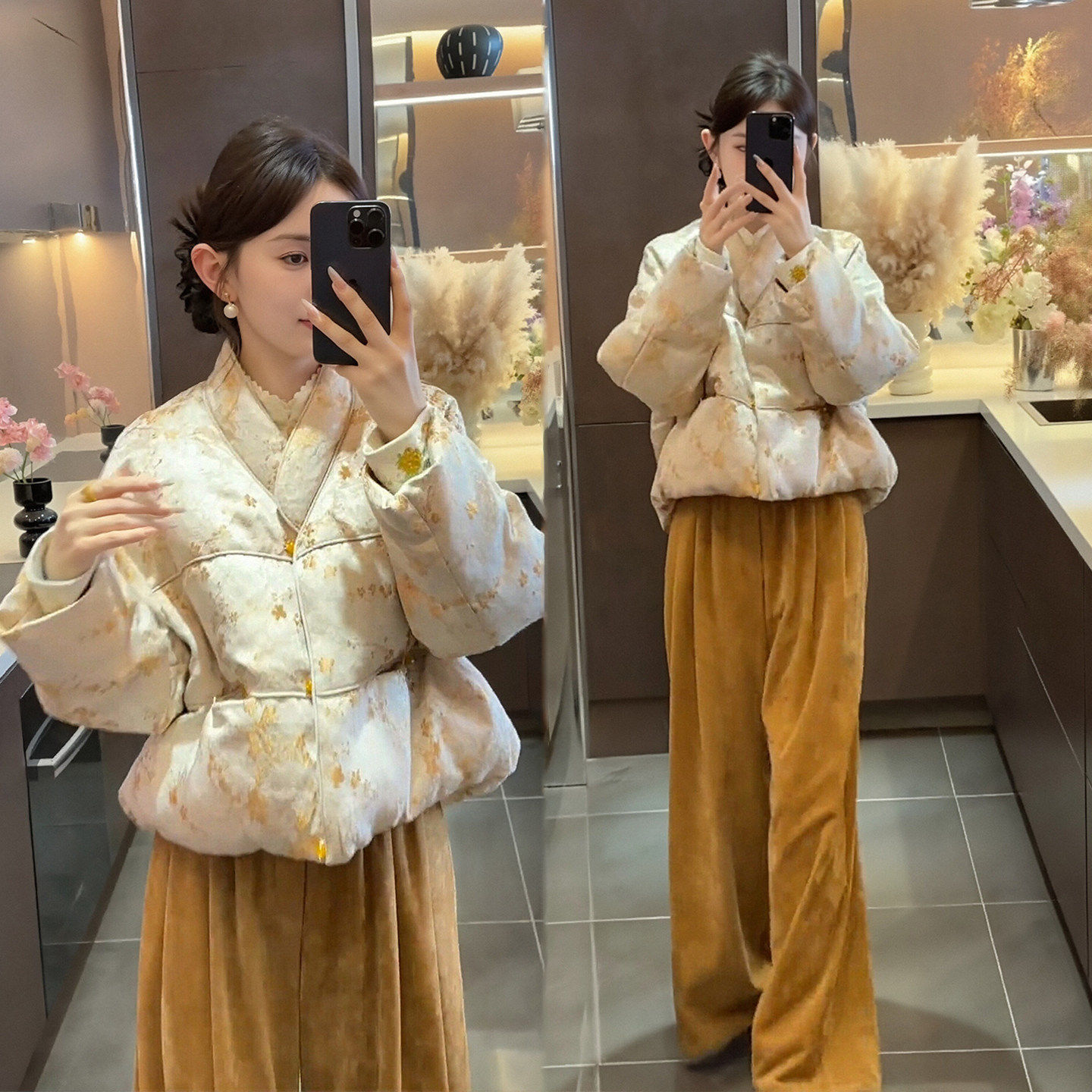 2025冬季新款新中式国风复古气质印花棉服外套灯芯绒阔腿裤套装女,女装/女士精品,大码套装,淘宝优惠券,粉丝福利购,淘宝优惠卷