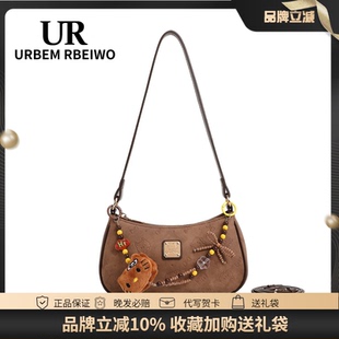 UR包包女秋美拉德麂皮绒豹纹法棍包kitty凯蒂猫麻将包单肩斜挎包