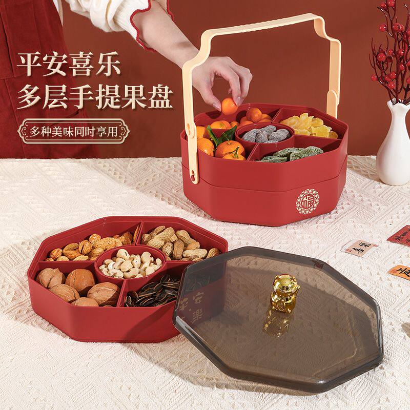 招财猫果盘 家用客厅茶几新款提手 过年糖果零食摆放