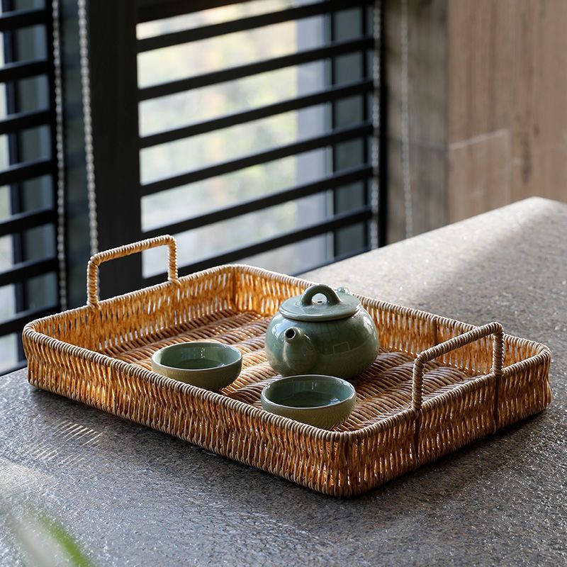 日式茶盘托盘仿藤编家用