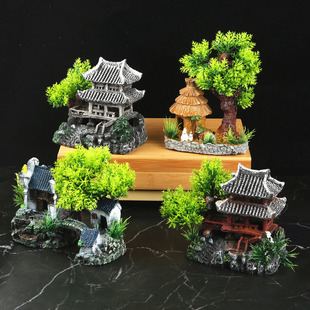 刺身摆盘装饰假山花草松树三文鱼拼盘海鲜姿造装饰品意境盘饰摆件