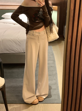 NAYA CHAN 秋冬新款温暖加厚毛呢微喇垂感高腰直筒灰咖色休闲裤女