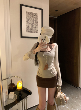 NAYA CHAN  天丝羊毛宽松t恤修身包臀裙挂脖吊带裙罩衫两件套女