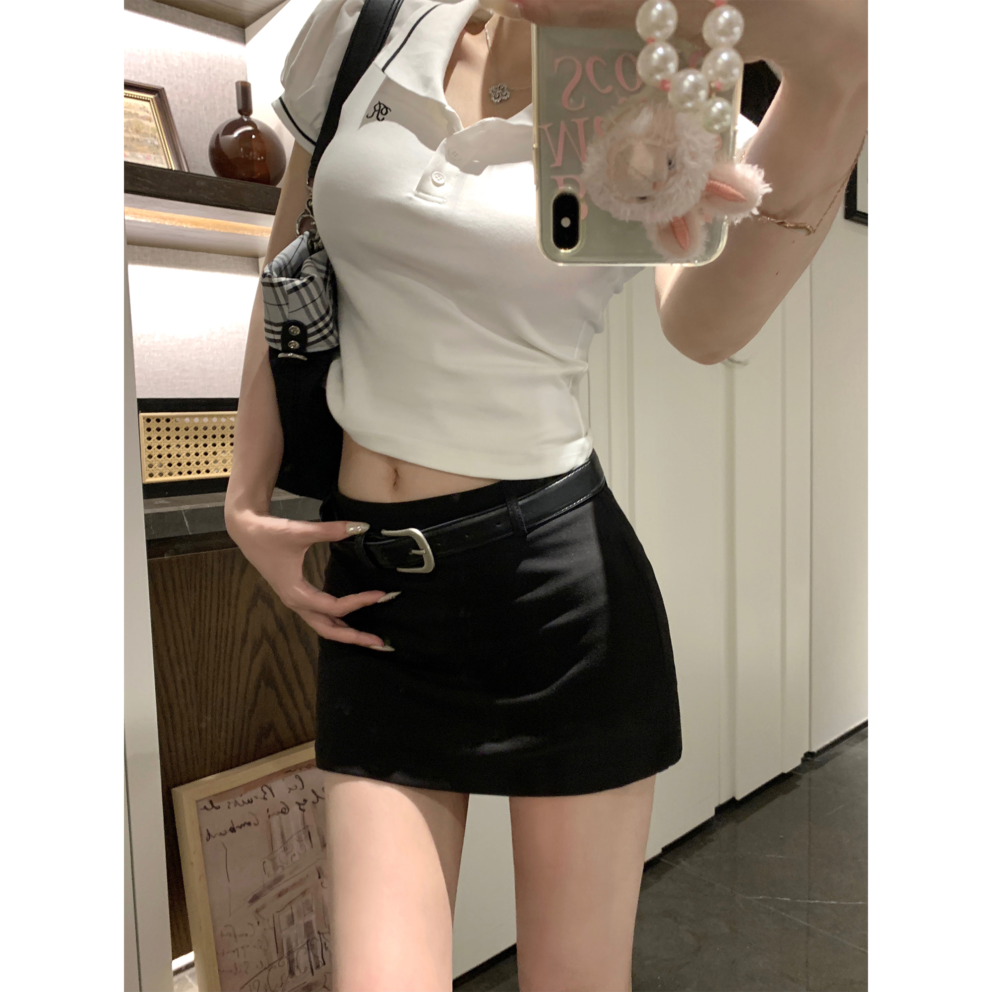 NAYA CHAN新款纯欲风小个子腰带半身裙女夏低腰紧身包臀裙短裙子