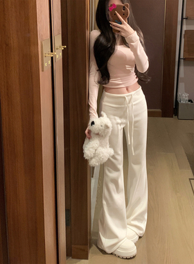 NAYA CHAN 加绒磨毛微喇瑜伽裤低腰修身休闲裤保暖直筒垂感长裤