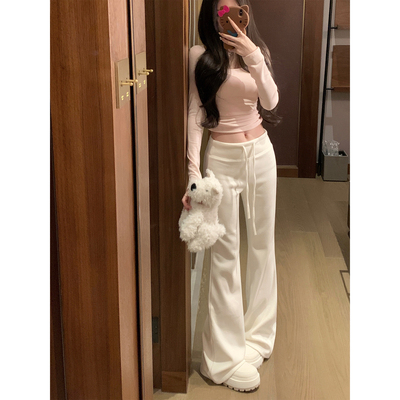 NAYA CHAN 加绒磨毛微喇瑜伽裤低腰修身休闲裤保暖直筒垂感长裤