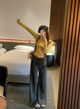 NAYA CHAN 加绒卫裤女秋冬新款宽松直筒垂感灰黑色休闲长裤