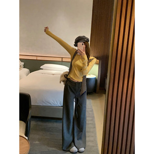 宽松直筒垂感灰黑色休闲长裤 NAYA 女秋冬新款 加绒卫裤 CHAN