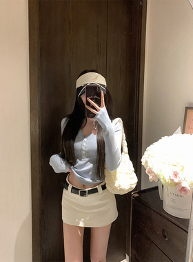 NAYA CHAN 百搭王含腰带 白色中低腰半身裙女春夏显瘦包臀短裙裤