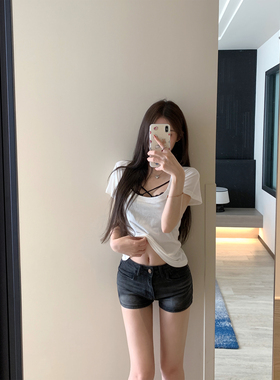 NAYA CHAN新款美式修身黑色牛仔短裤女夏低腰包臀显瘦辣妹热裤潮