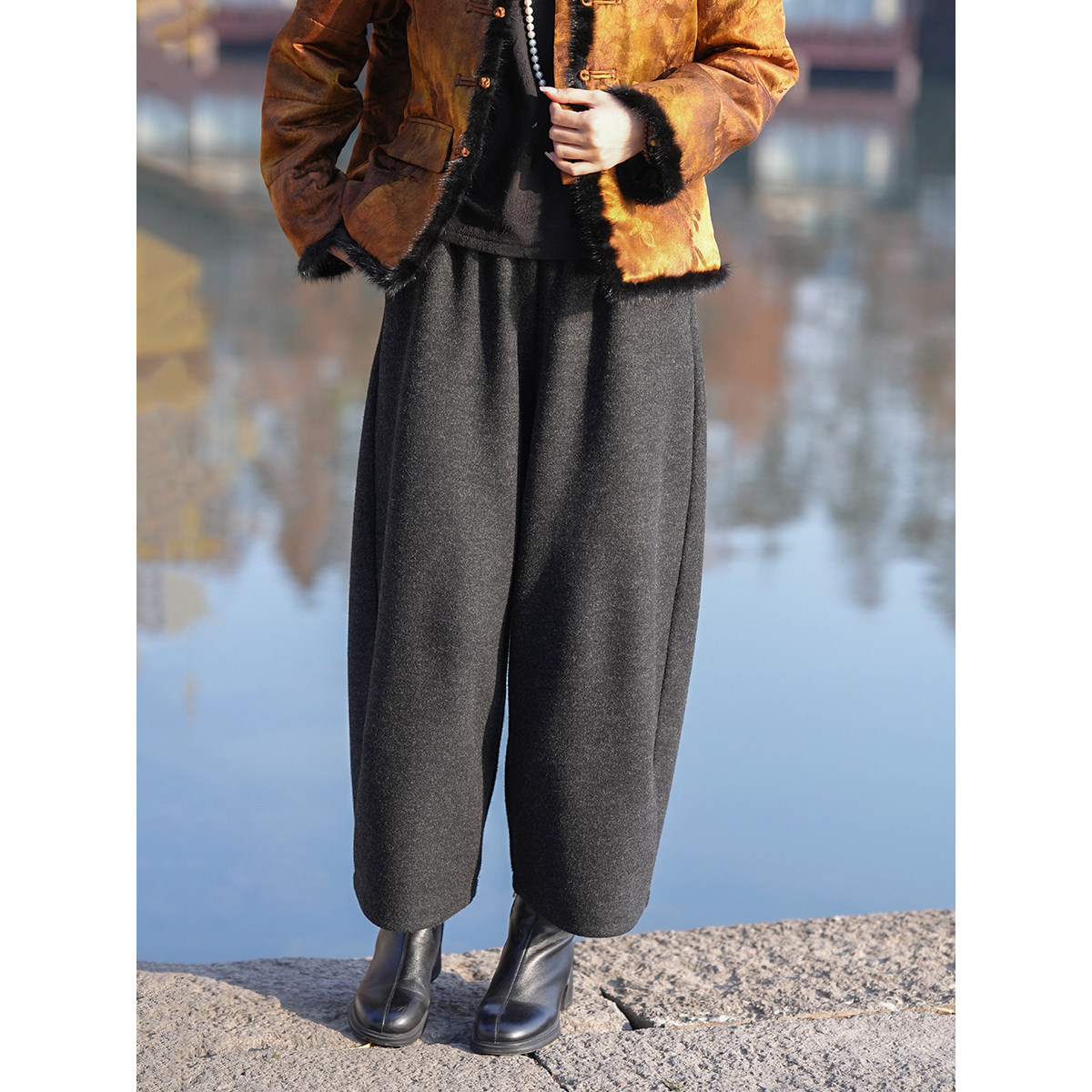 【林典】新中式贵气宽松精致裤子羊毛保暖休闲阔腿毛呢裤3190-1,女装/女士精品,休闲裤,淘宝优惠券,粉丝福利购,淘宝优惠卷