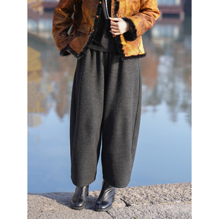 林典 3190 新中式 子羊毛保暖休闲阔腿毛呢裤 贵气宽松精致裤