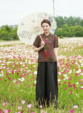 【林典】龟裂纹香云纱中式古画直版桑蚕丝女装上衣T恤679-1