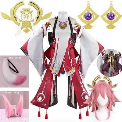Yae Miko Full Set Guuji Yae Cosplay Costume Wig Earning Head