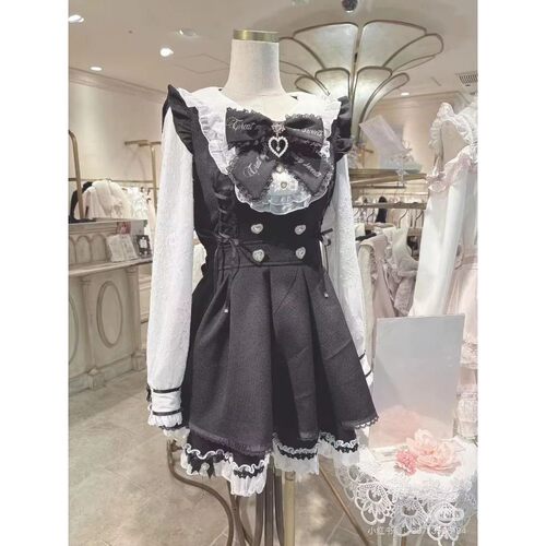 Japanese Y2 Aesthetics Vintage Bow Dress Shorts Set Women Go