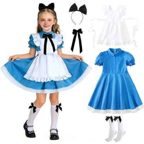 Halloween Party Dress Up Blue Maid Uniform COS Anime Costume