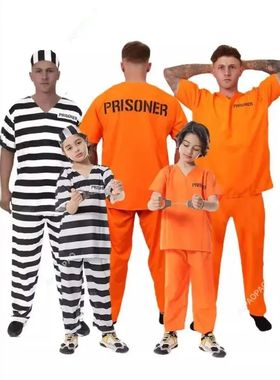 Adult Inmate Costume Orange Prisoner Jumpsuit Jailbird Outfi