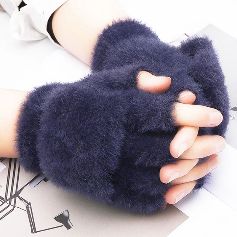 Women's Winter Gloves Warm Plush Student Flip Top Mittens Wr