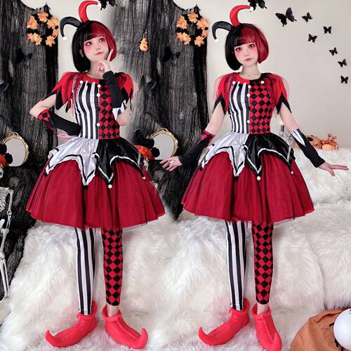 Women's Colorful Circus Clown Costume Set Naughty Harlequin