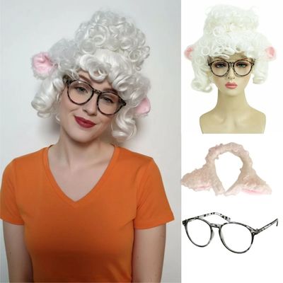 REEWES White Curly Wig For Cosplay Dawn Sheep Synthetic Wig