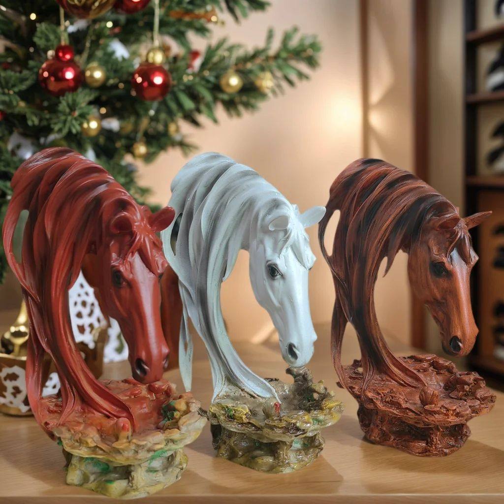 Realistic resin horse head statue, TV cabinets, shelves, des