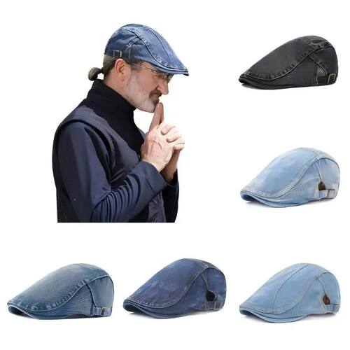 Japanese-Style Denim Newsboy Cap for Men Fashion Retro Hat V