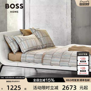 BOSS进口春夏全棉贡缎优雅竹节线条轻奢纯棉保暖床上四件套STRAW