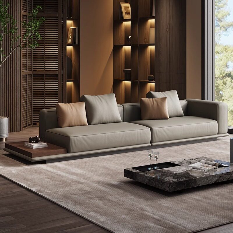 国补真皮沙发地平线异型直排皮艺沙发现代极简大户型豆腐块沙发