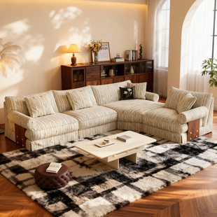 艺潮匠 侘寂风羽绒可全拆洗亚棉麻舒芙蕾云畔布艺沙发客厅小户型