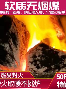 易燃软质无烟煤炭块烤火取暖气化炉柴煤两用炉火盆都能烧整吨批发