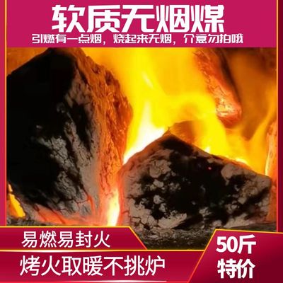易燃软质无烟煤炭块烤火取暖气化炉柴煤两用炉火盆都能烧整吨批发