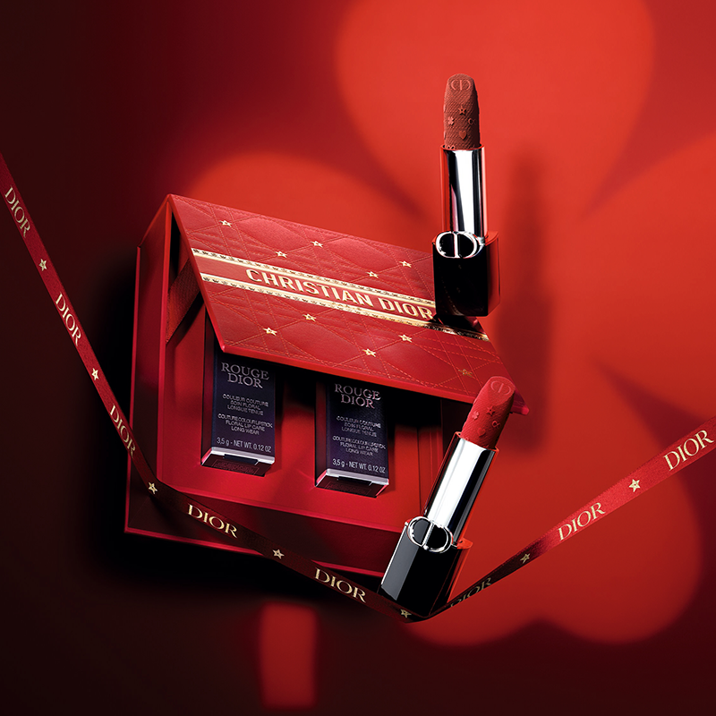 【顺丰速达】Dior迪奥烈艳蓝金高定双支礼盒口红 丝绒缎光绒雾