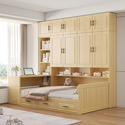 榻榻米衣柜床一体实木儿童床