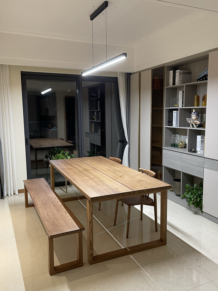 莫比恩实木书桌工作台家用客厅学习桌白蜡木长条桌办公餐桌一体批