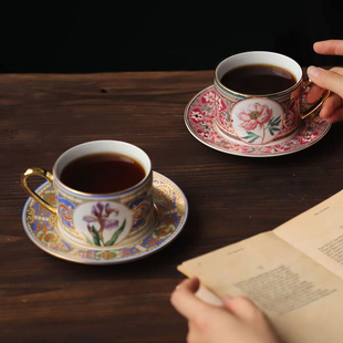 俄皇LOMONOSOV俄罗斯之花2杯2碟咖啡杯子高档精致下午茶具礼盒装