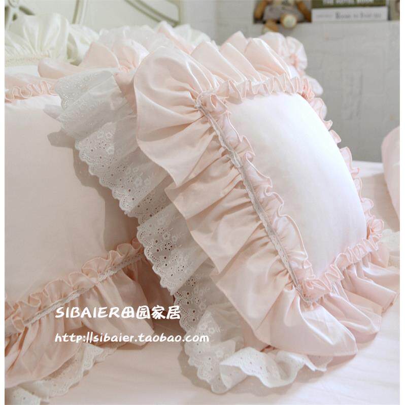 法式靠垫抱枕靠枕公主风荷叶边蕾丝抱枕套纯棉靠垫套靠枕套不含芯