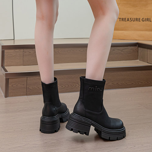 欧洲站大牌百搭马丁靴女2025秋冬新款女靴高跟短靴女厚底中筒靴女