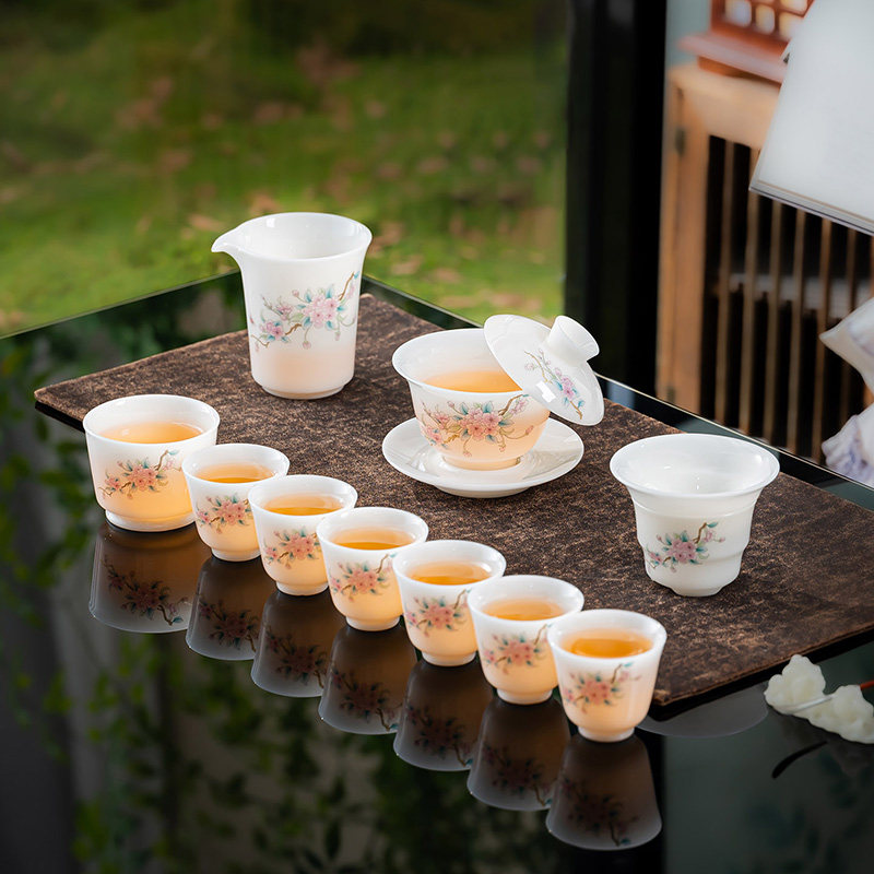 德化白瓷元宝盖碗茶具套组璞玉冰种玉瓷10头套装原矿高温瓷猪油白,餐饮具,功夫茶具,淘宝优惠券,粉丝福利购,淘宝优惠卷