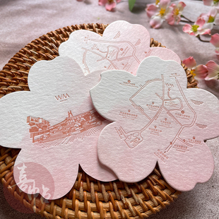 600gwild棉纸樱花异形状凸版凹印地图卡印刷感谢卡邀请函喜帖街wm